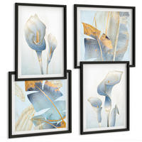 BILDER SET 4er Set - 50x50 cm & 40x60 cm Schwarzer Rahmen - Blaue Blumen im Hintergrund - Schwarz, Kunststoff (50/50cm) - TULUP