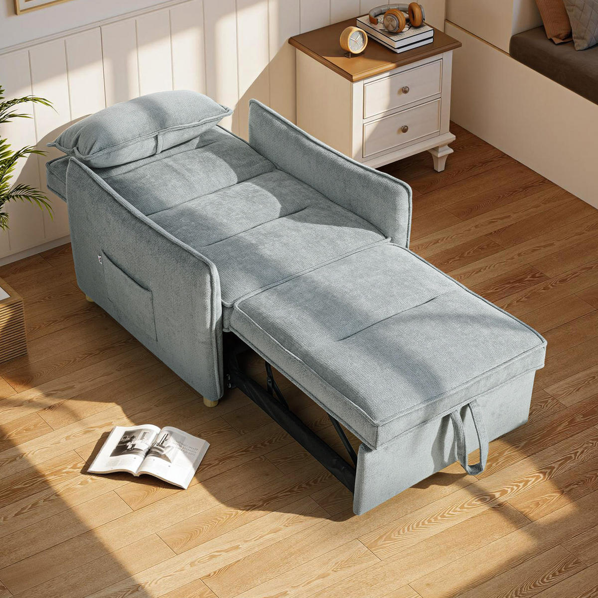 SCHLAFSESSEL DE-14630 3-in-1 Klick-Klack, breite Sitzfläche Grau - Grau, Textil (84/87/88cm) - ComfortXL