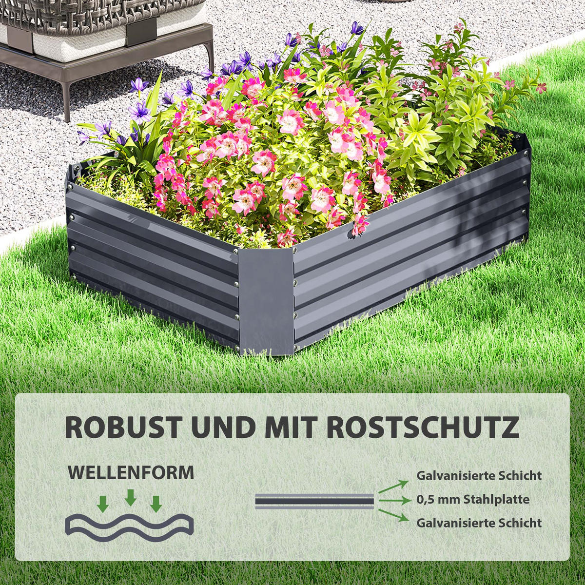 HOCHBEET, 120L x 90B x 30H cm - Dunkelgrau, Metall (90/30/120cm) - Outsunny