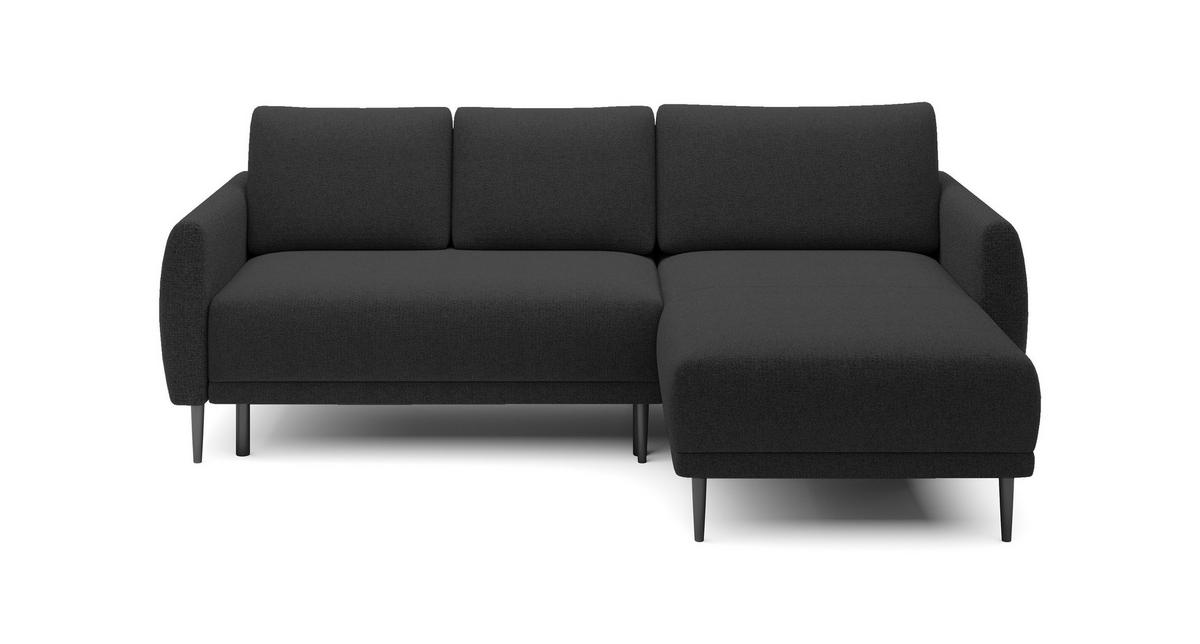 ECKSOFA Bono – Stilvolles Sofa mit Schlaffunktion, Robuste Holzfüße, Elegante Armlehnen, Tiefe Sitzfläche 226x164x88 cm – Rechte, Schwarz - Schwarz, Holz/Textil (226/164cm) - DomoHome