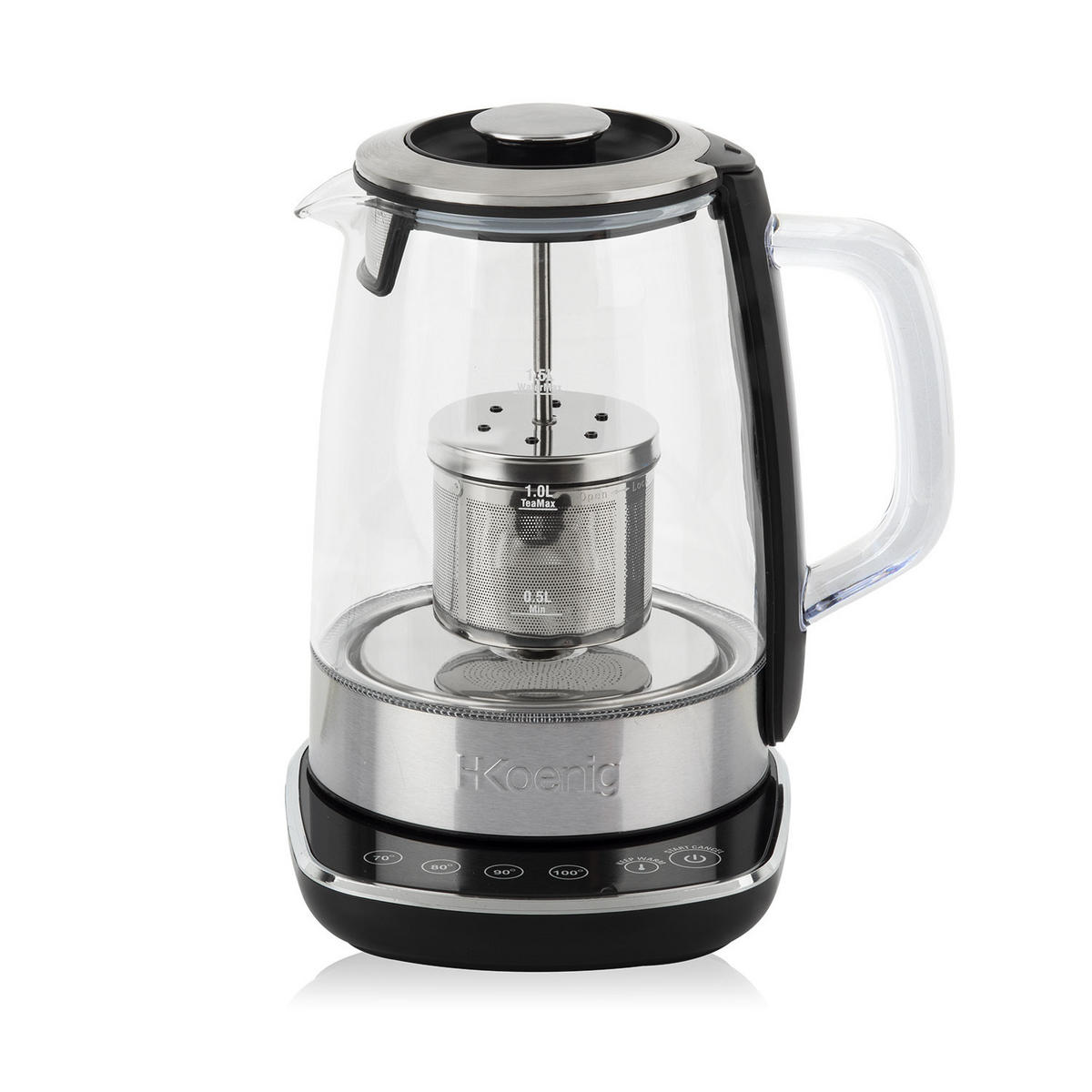 WASSERKOCHER TI600 Transparent und Silber, mit Edelstahl-Teefilter - Grau, Metall (21.5/24.5/21cm) - HKoenig