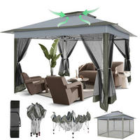 PAVILLON 3 x 3 m Dunkelgrau Wasserdicht mit Moskitonetz - Grau, Textil (365/270/365cm)