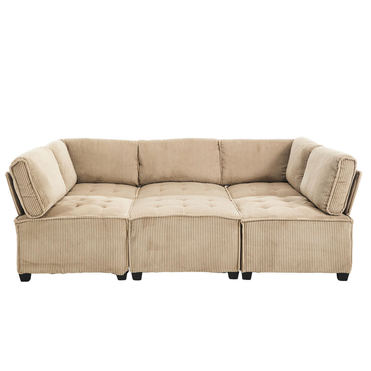 ECKSOFA 308/154/82 cm Khaki mit Stauraumtaschen und Fußbank - Sandfarben, Textil (308/154cm) - Oxeza