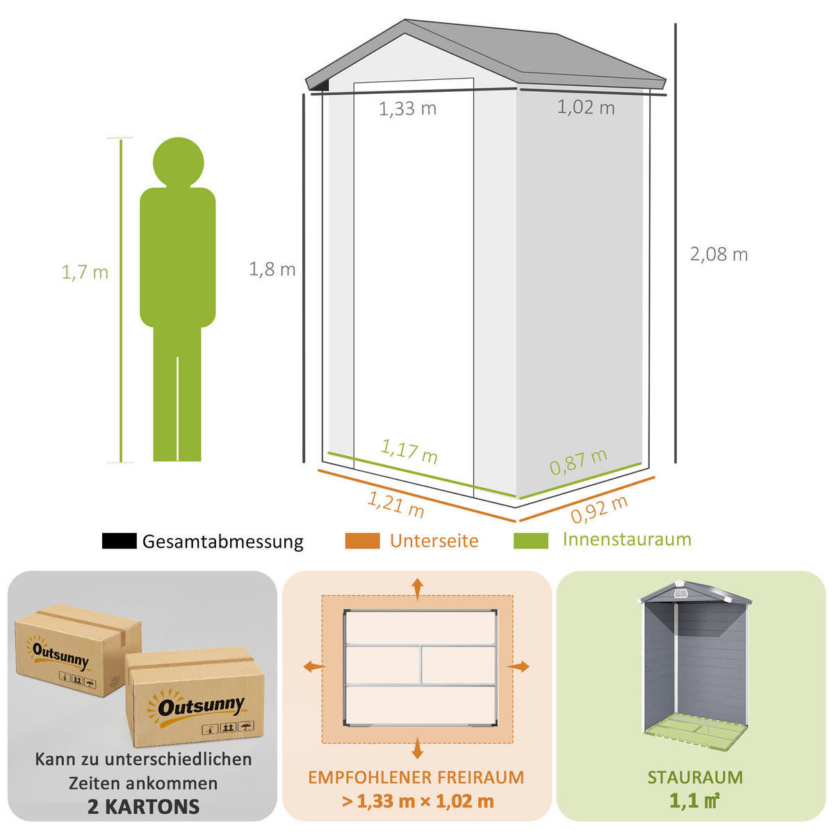GARTENHAUS Kunststoff Aluminium Dunkelgrau - Dunkelgrau, Kunststoff (102/208/133cm) - Outsunny