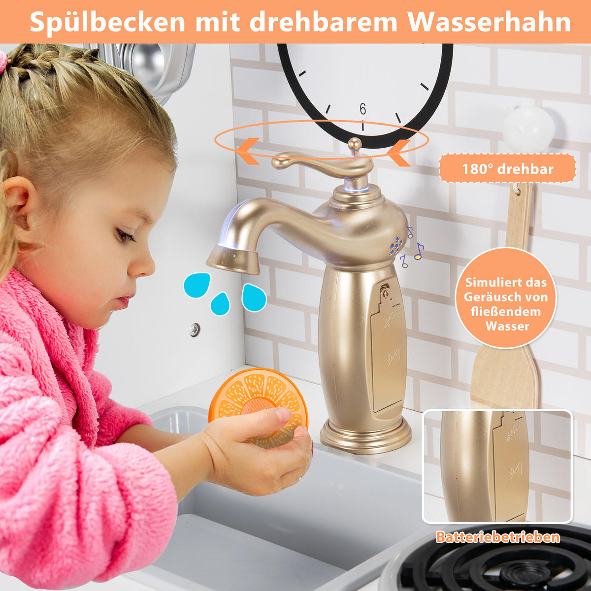 SPIELKÜCHE Kinder Weiß - Weiß, Holz (78/83/29cm) - COSTWAY