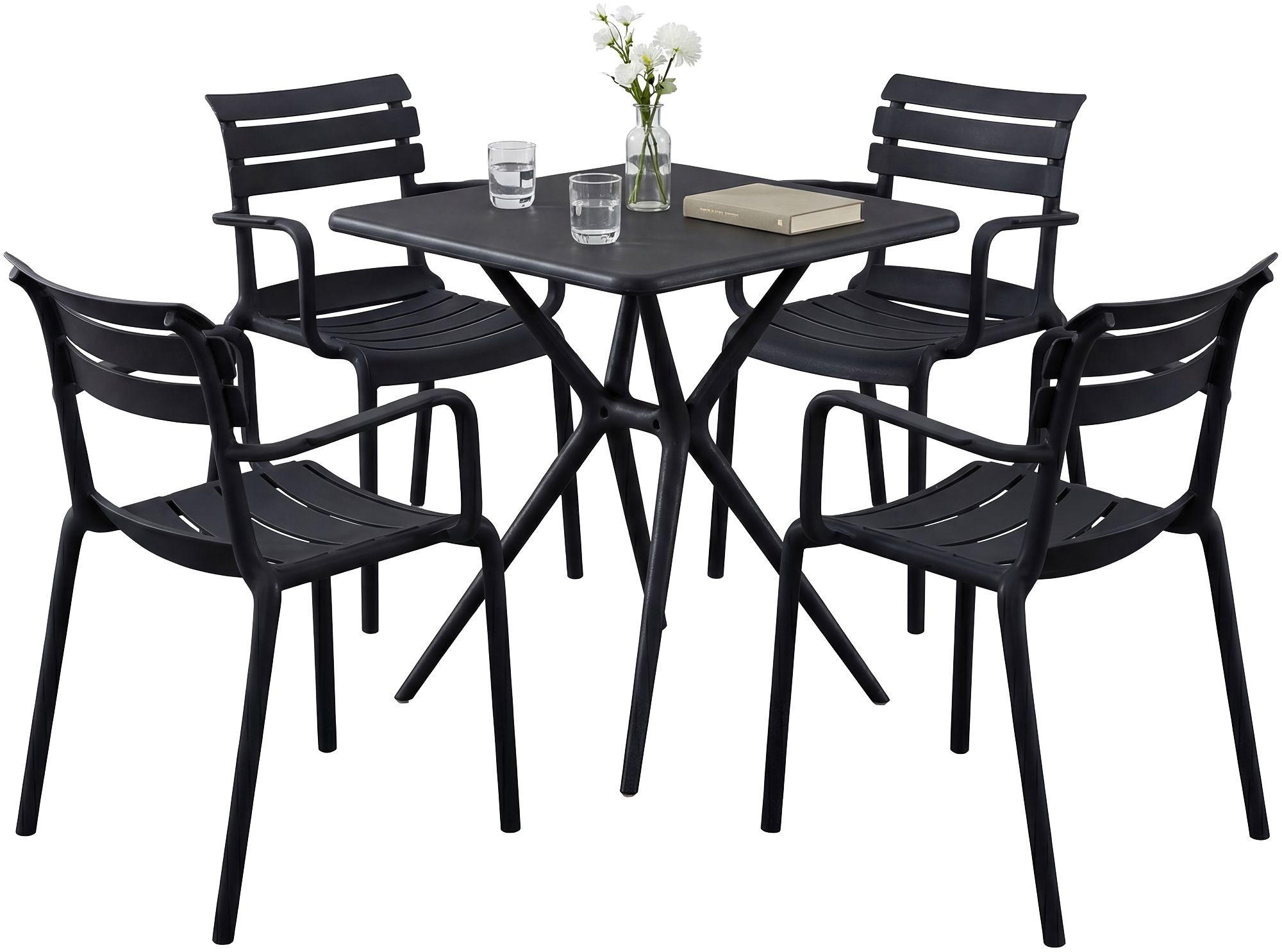 GARTENMÖBEL-SET Nora 4 Stühle 186x186x82cm Kunststoff Schwarz Balkonset - Schwarz, Kunststoff - DELUKE