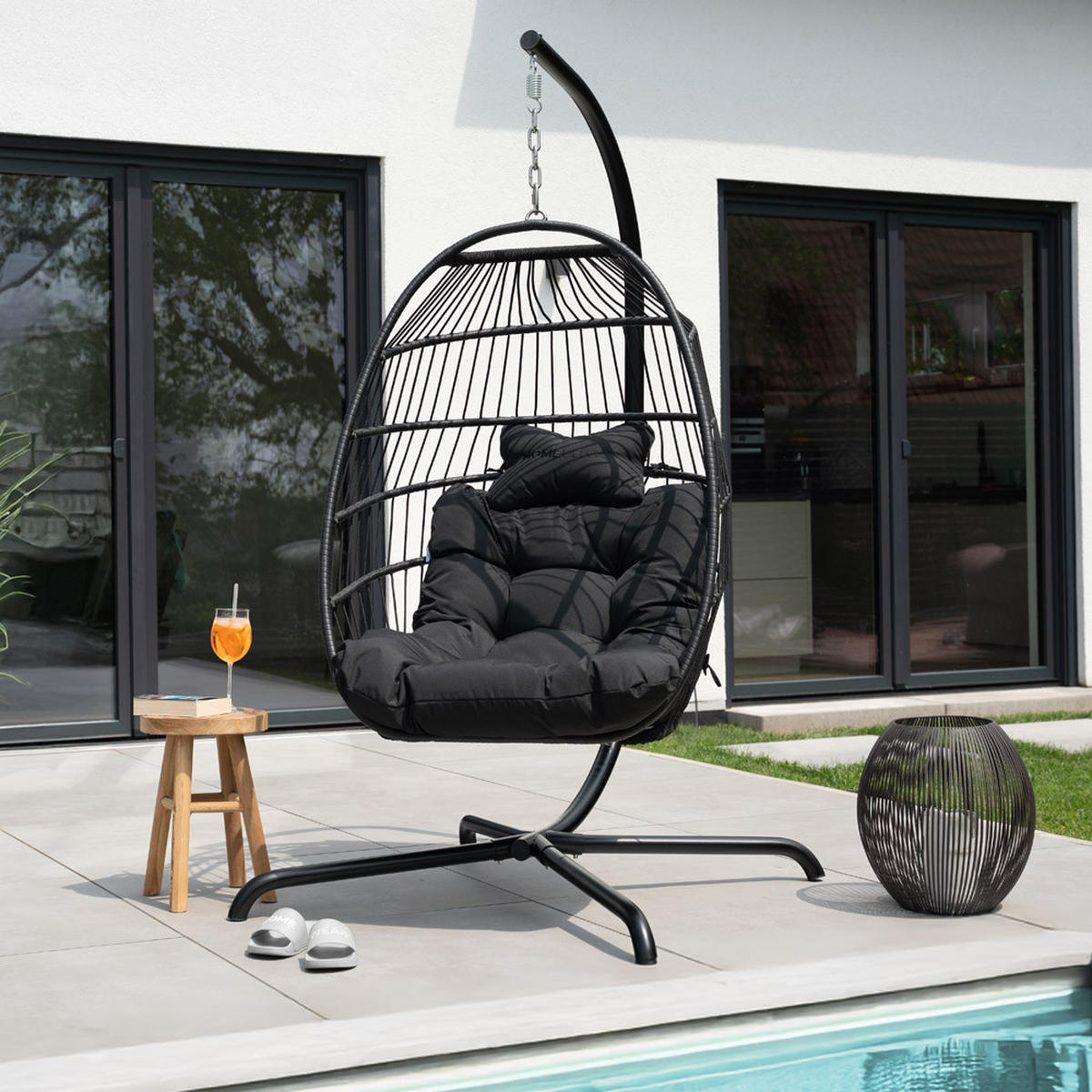 FALTBARER HÄNGESESSEL LOMA - Schwarz, 1-Sitzer - Schwarz, Kunststoff (86/118/72cm) - Home Deluxe