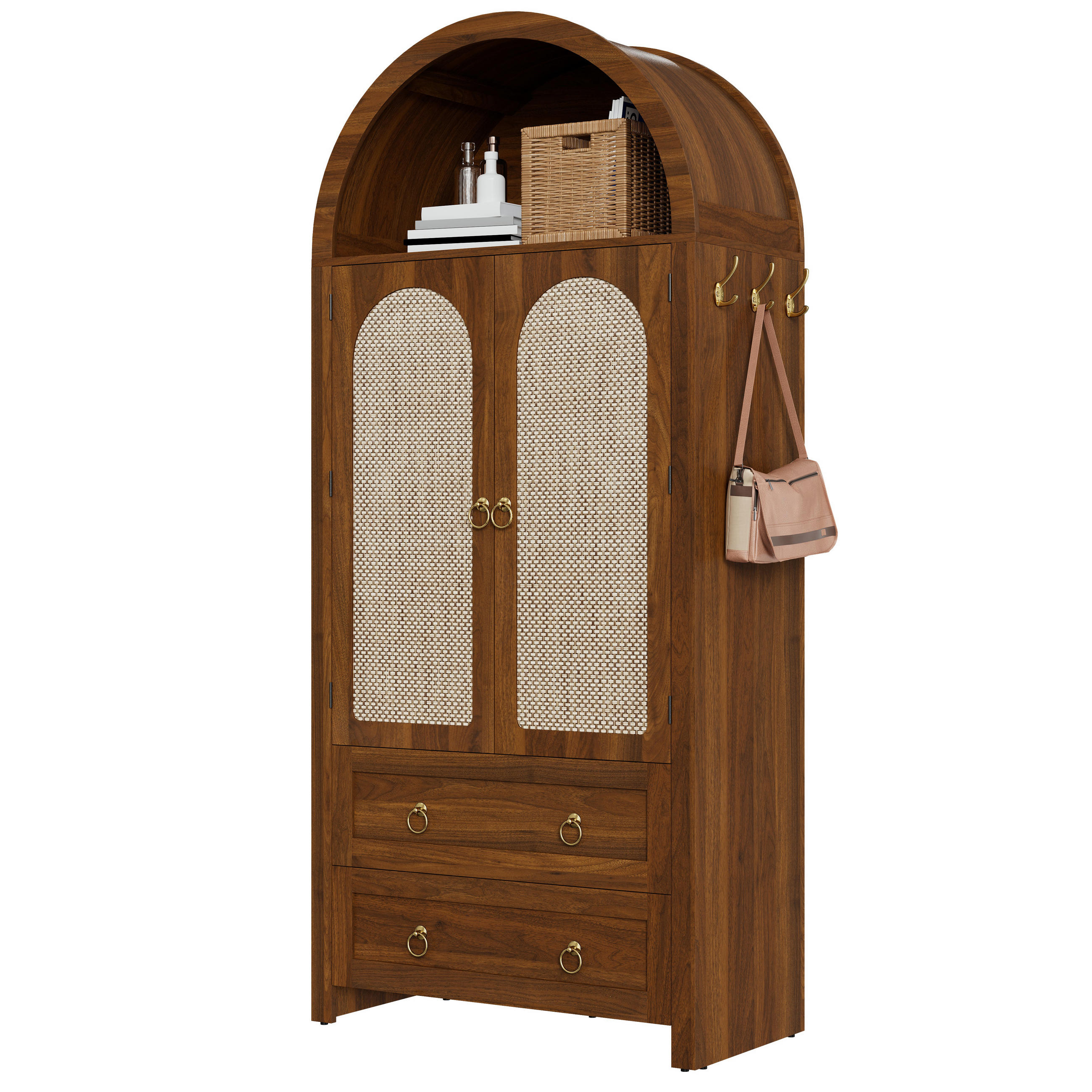 BÜCHERREGAL in Walnussfarben Aufbewahrungsschrank mit Doppelschubladen für Wohn- und Schlafzimmer, B80/T40/H180 cm - Nussbaumfarben, Holzwerkstoff/Metall (80/180/40cm) - STILVORA
