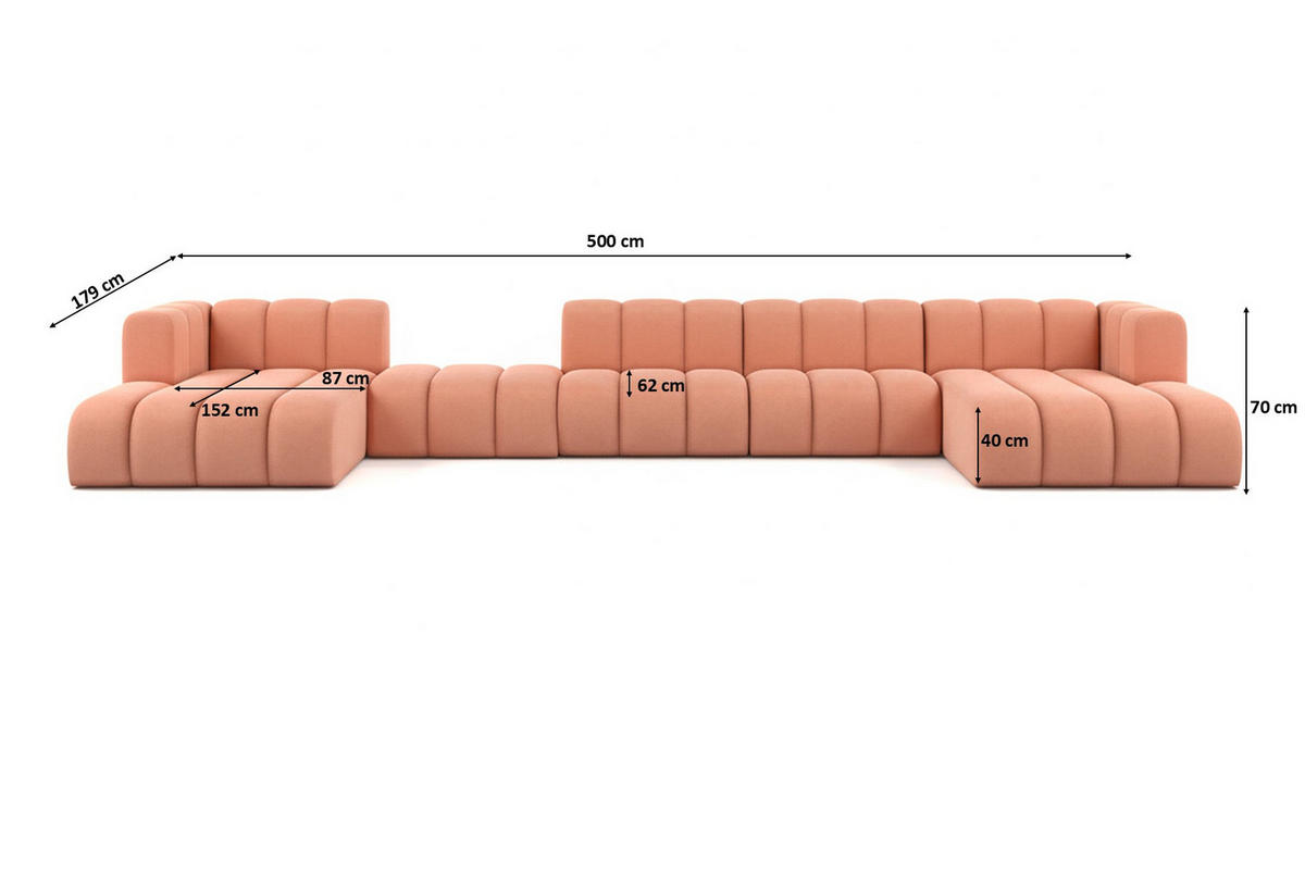 ECKSOFA U-Form Grand U Big XL 500 cm, Velourstoff Salvador, Rosa - Pink, Holz (500/179cm) - Kaiser Möbel