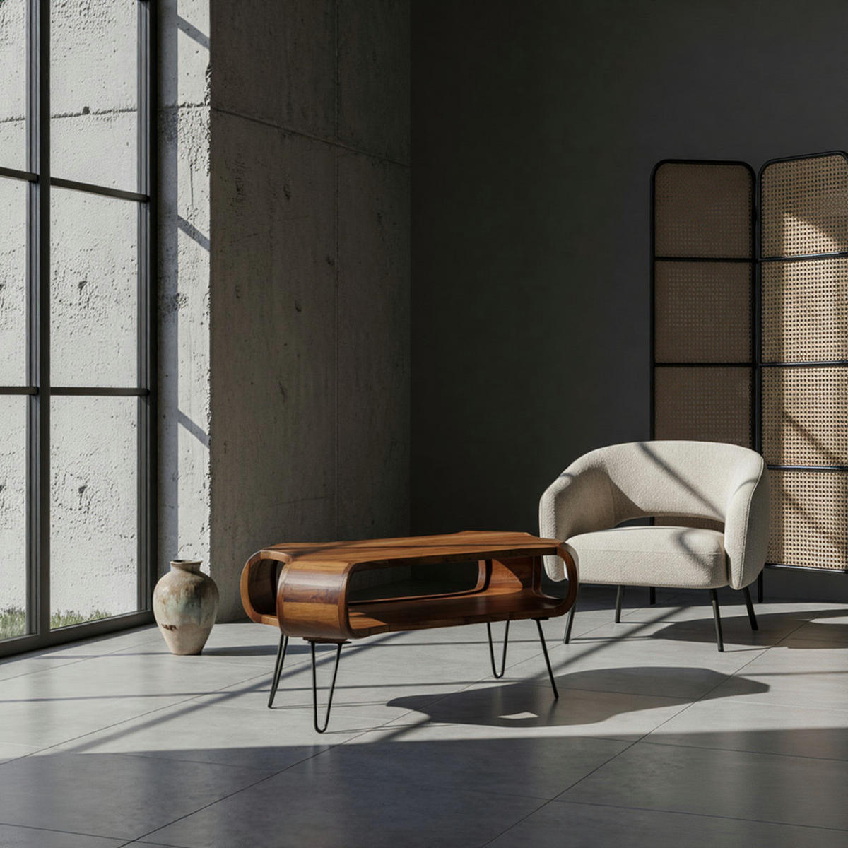 COUCHTISCH Rechteckig in Massivholz und Metall 100x60x47cm mit Stauraum und Haarnadelbeinen - Sheeshamfarben/Schwarz, Holz/Metall (60/100/47cm) - KADIMA DESIGN