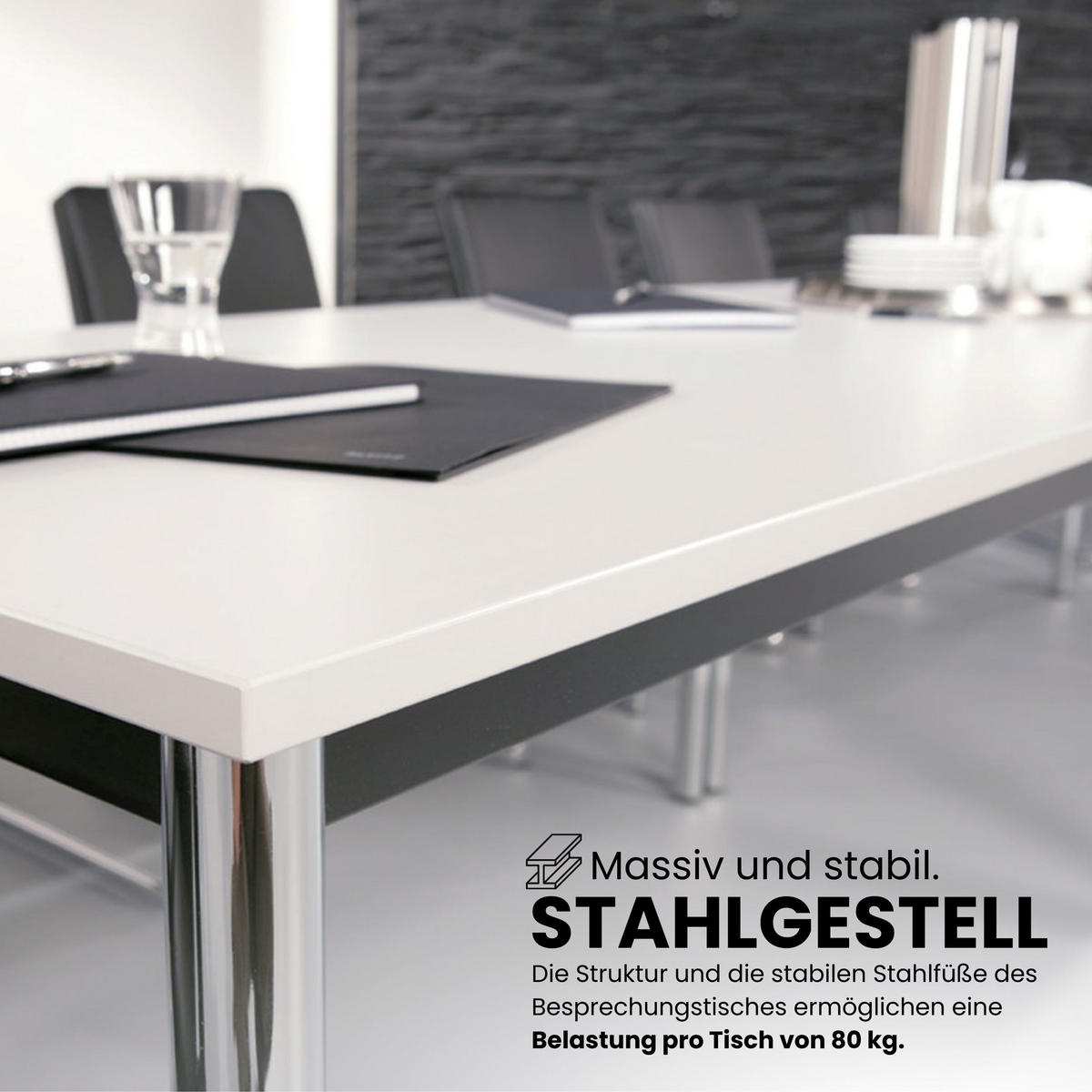 BESPRECHUNGSTISCH Serie-D 80/160/72 cm in Weiß/Rundrohr schwarz - Schwarz/Weiß, Holzwerkstoff (80/160/72cm) - bümö