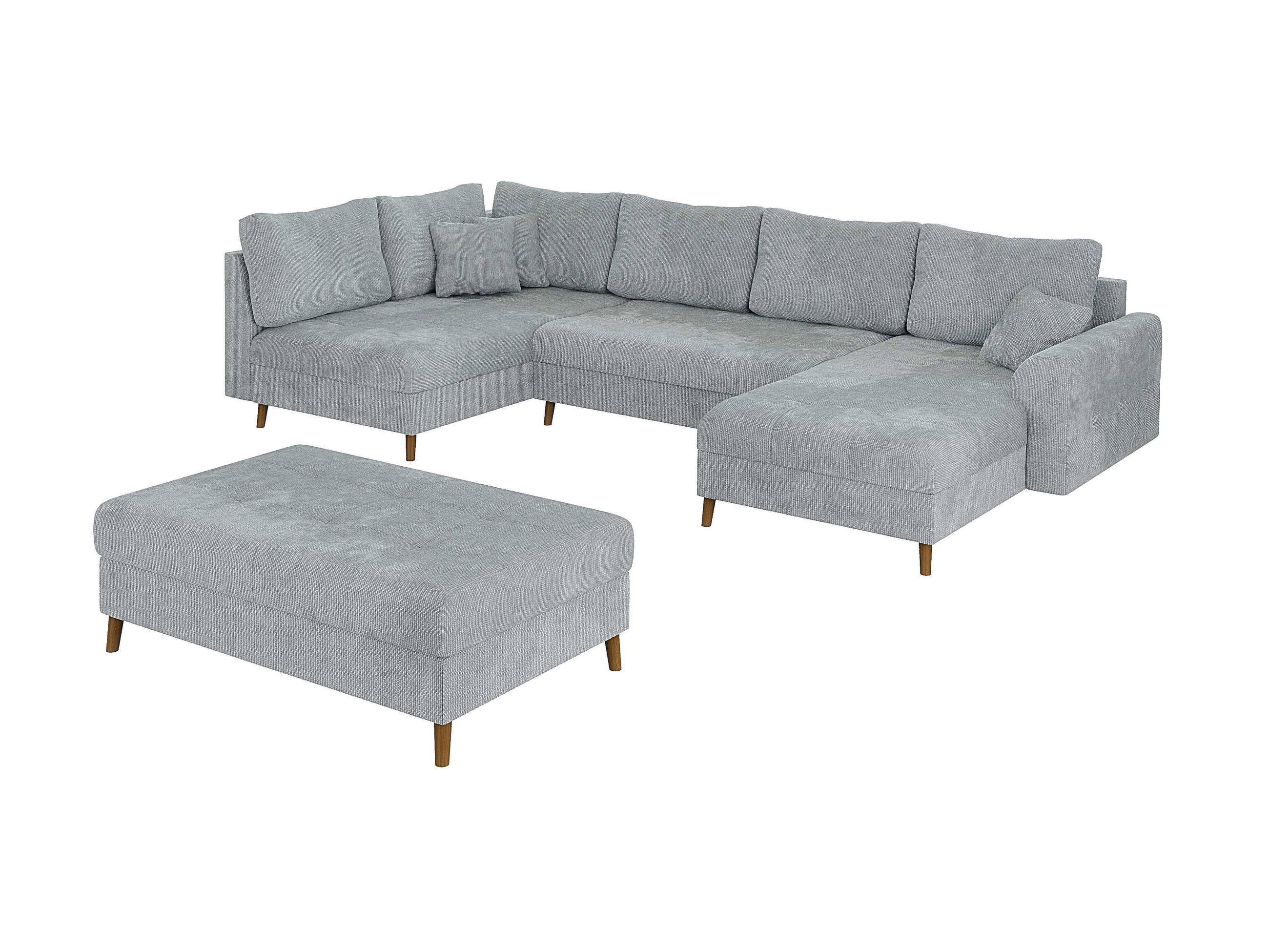WOHNLANDSCHAFT inkl. Hocker Sigurd Hellgrau Chenille - Hellgrau/Braun, Holz/Textil (310/81/161cm) - S-Style Möbel
