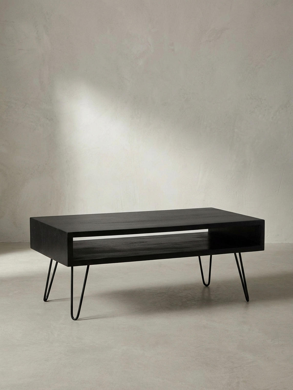 COUCHTISCH Mango Massivholz Metall 100x50x40cm mit Stauraum und Haarnadelbeinen - Schwarz, Holz/Metall (50/100/40cm) - KADIMA DESIGN