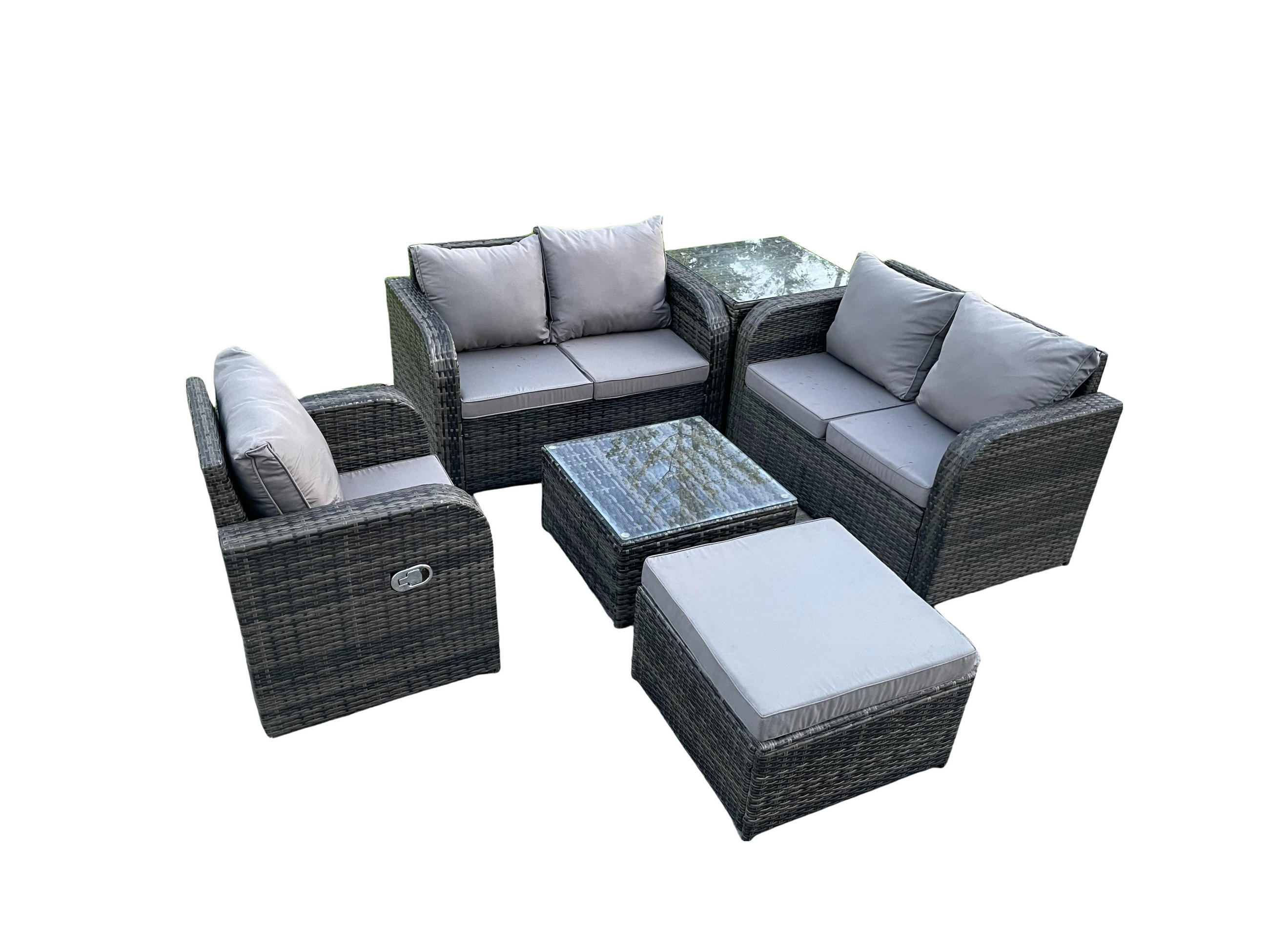 LOUNGEGARNITUR Polyrattan Dunkelgrau 5-Sitzer - Dunkelgrau, Metall - Fimous
