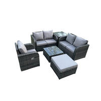 LOUNGEGARNITUR Polyrattan Dunkelgrau 5-Sitzer - Dunkelgrau, Metall - Fimous
