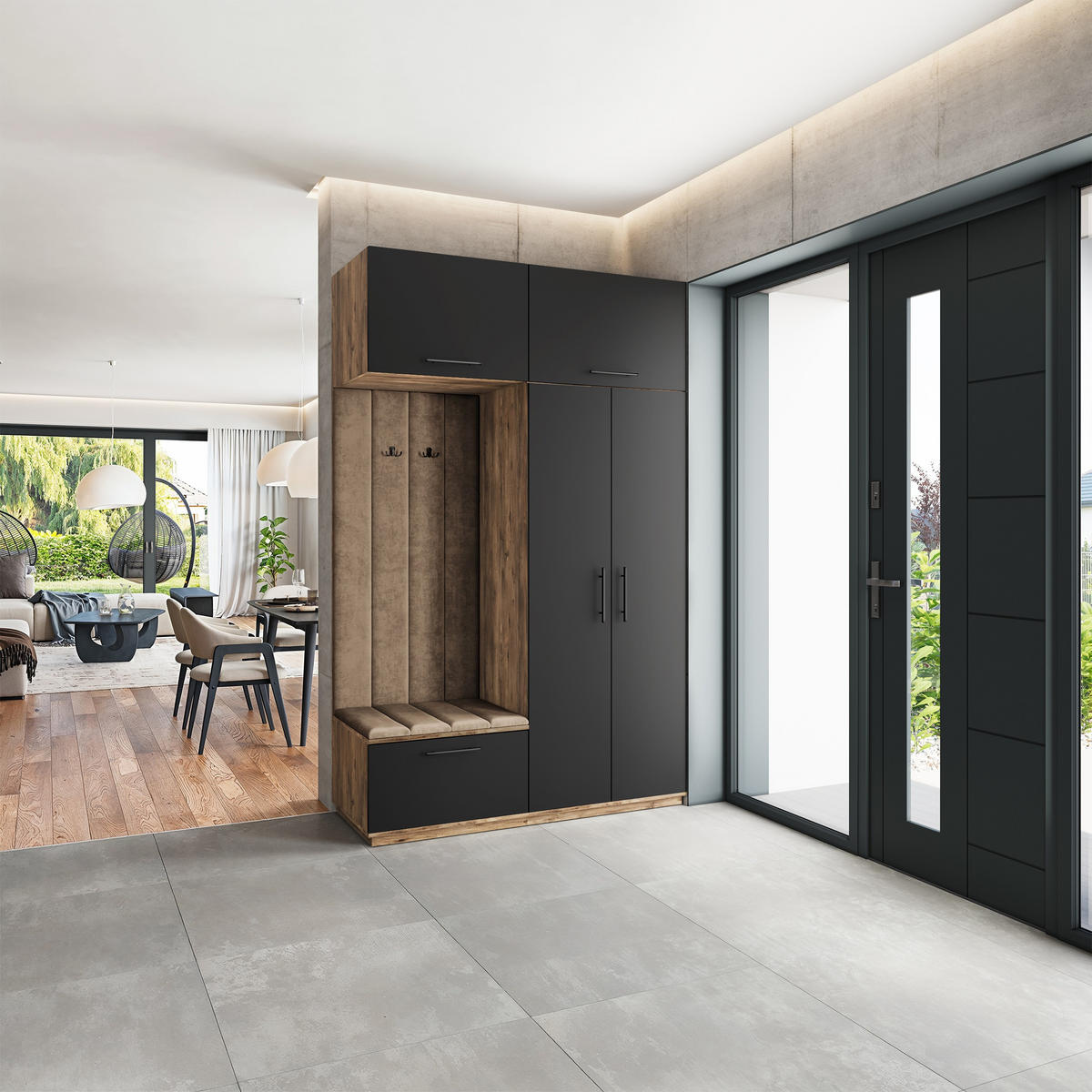 GARDEROBENSCHRANK REMA 150/240/60 cm Modern Garderobe-Set Eiche Lefkas - Eichefarben/Beige, Holzwerkstoff (150/240/60cm) - MASSENO