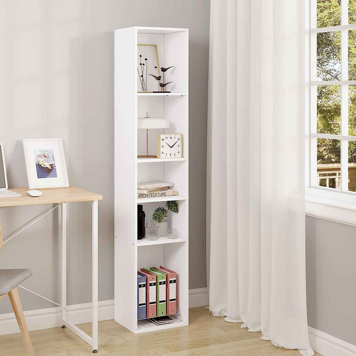 BÜCHERREGAL, offenes Regal mit 5 Würfeln, Weiß - Weiß, Holzwerkstoff (30/151/26cm) - Woltu