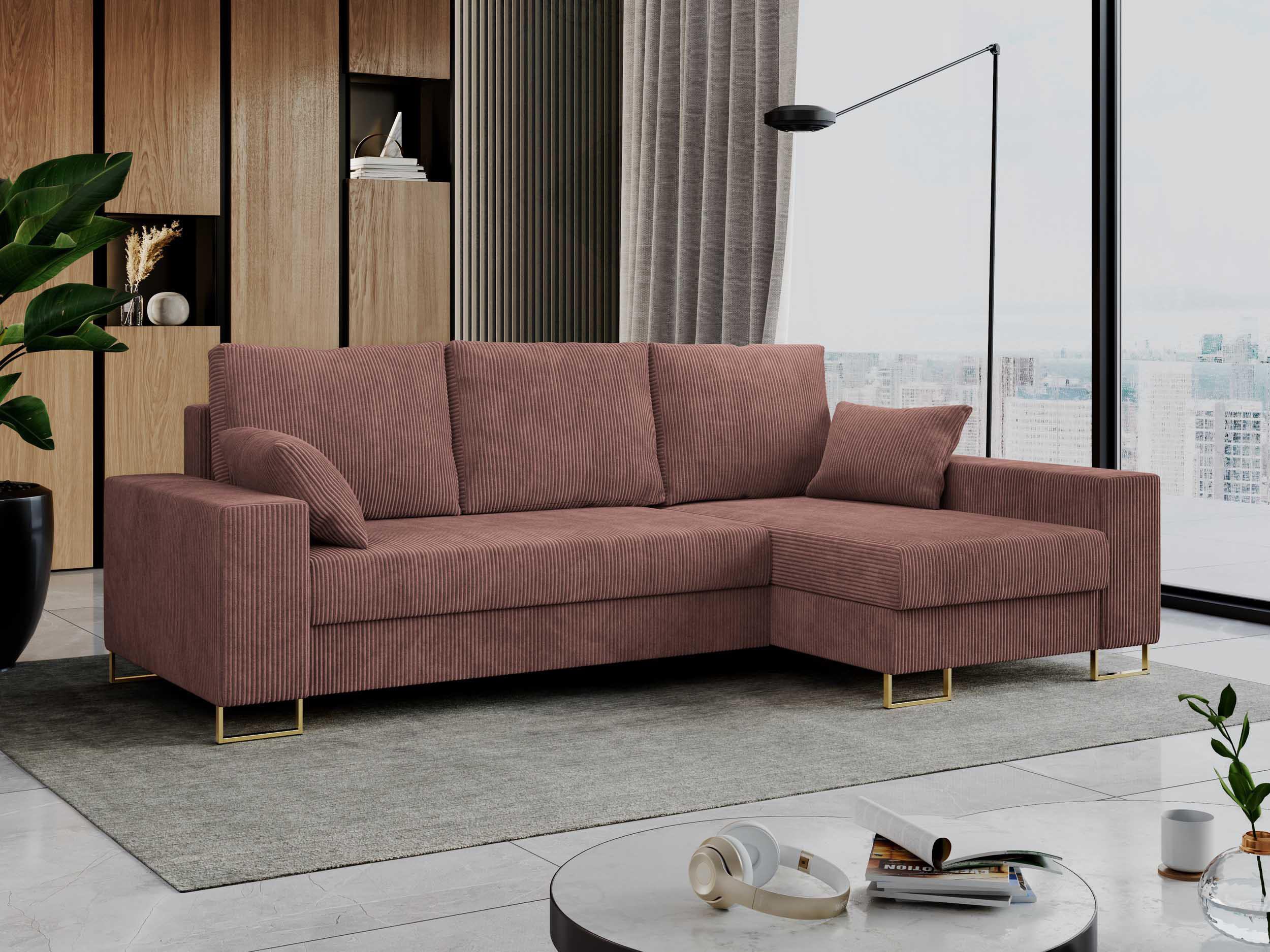 ECKSOFA Dorian Cord Braun - Goldfarben/Braun, Textil/Metall (242/138cm) - MKS