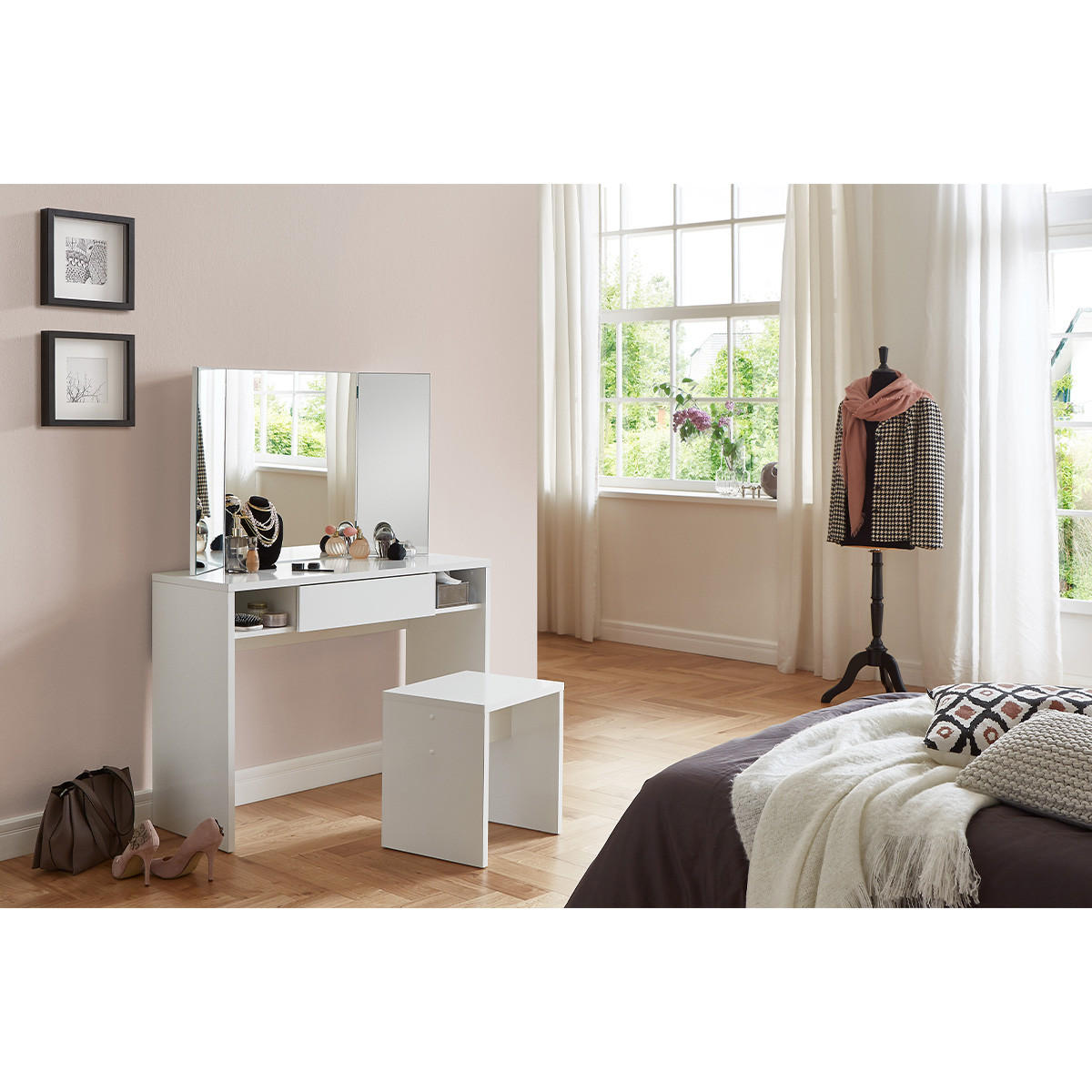 FRISIERTISCH mit 1 Schublade, 2 Nischen und Spiegel - Schminki - Weiß, Holzwerkstoff (41.4/135.7/100cm) - Calicosy