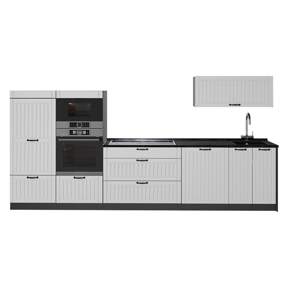 KÜCHENZEILE Fame-Line, Weiß Landhaus/Anthrazit, 340 cm ohne Arbeitsplatte - Anthrazit/Weiß, Holzwerkstoff (340/153.6/51.6cm) - Vicco