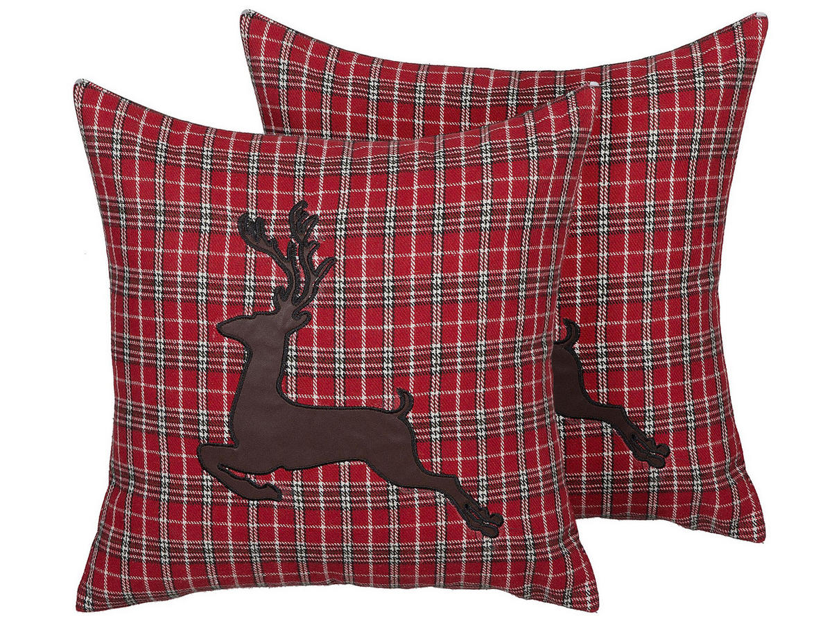 DEKOKISSEN 2er-Set Dunkelrot 45/45 cm Comet - Dunkelrot, Textil (45/45cm) - Beliani