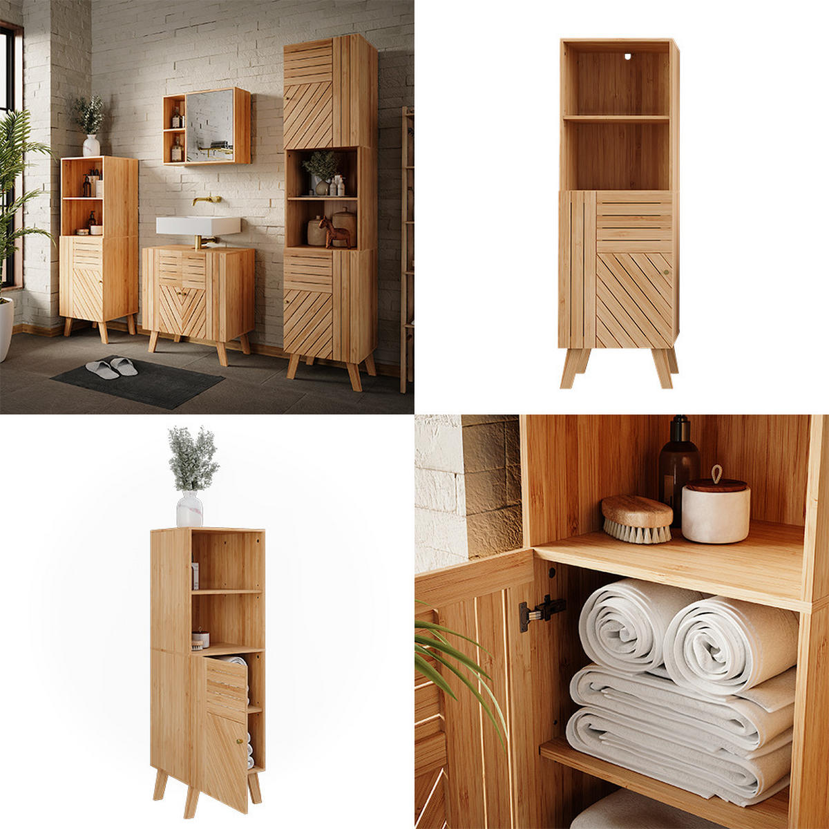 MIDISCHRANK Lucie Bambus 40 x 124 cm - Grün, Holzwerkstoff (40/124/36cm) - Vicco