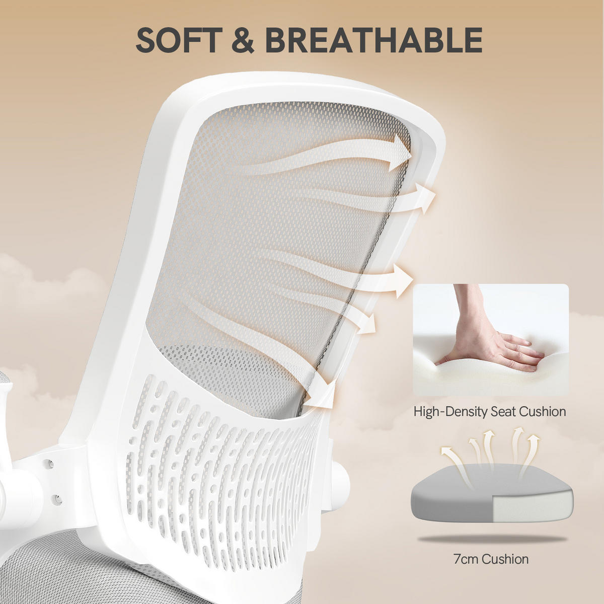 BÜROSTUHL Weiß-Grau ergonomisch mit Aufbewahrung Mesh - Grau, Metall (26/51/51cm) - Rattrix