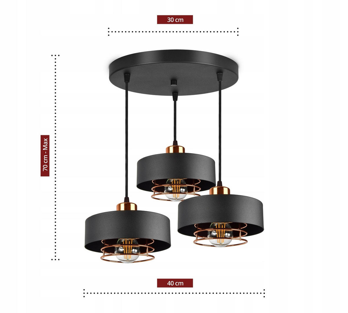 PENDELLEUCHTE EDISON - Goldfarben/Schwarz, Metall (40/40/70cm) - kiki design