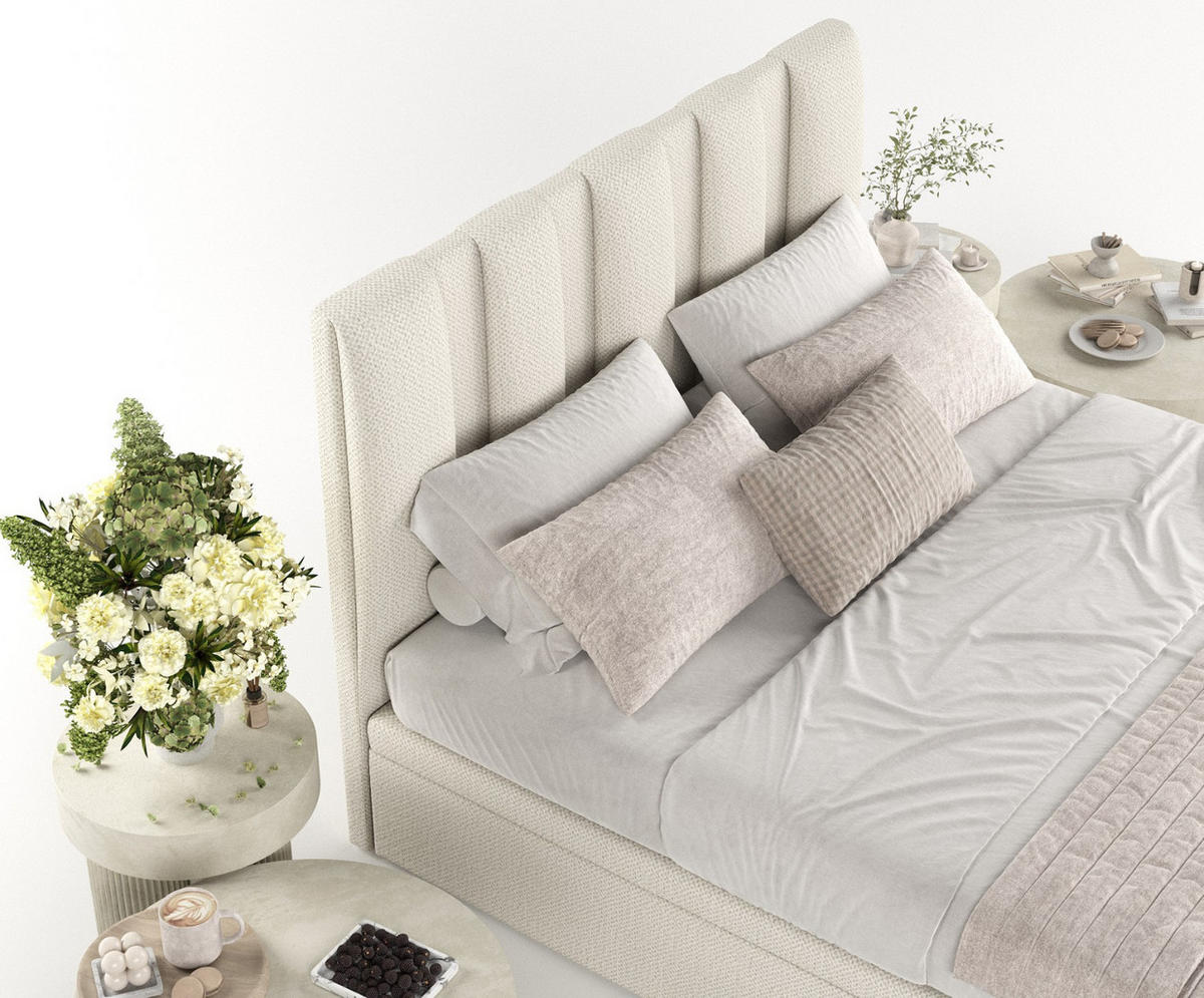 POLSTERBETT Orta mit Stauraum 140/200 cm Hellbeige im Alta Stoff - Sandfarben/Schwarz, Holz/Holzwerkstoff (140/200cm) - AltaBeds