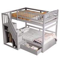 ETAGENBETT 90/200 cm aus Kiefernholz mit Treppe und Stauraum Grau - Grau, Holz (90/200cm) - Modenvie