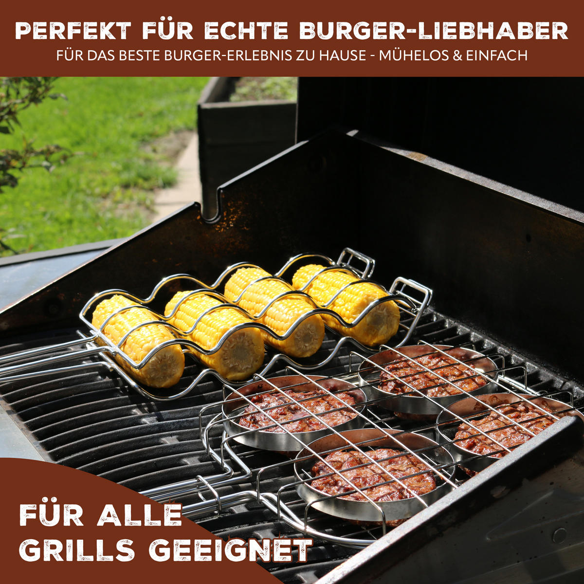 BURGER-GRILLHALTER, silber, Edelstahl - Edelstahlfarben, Metall (26/26/57cm) - bremermann