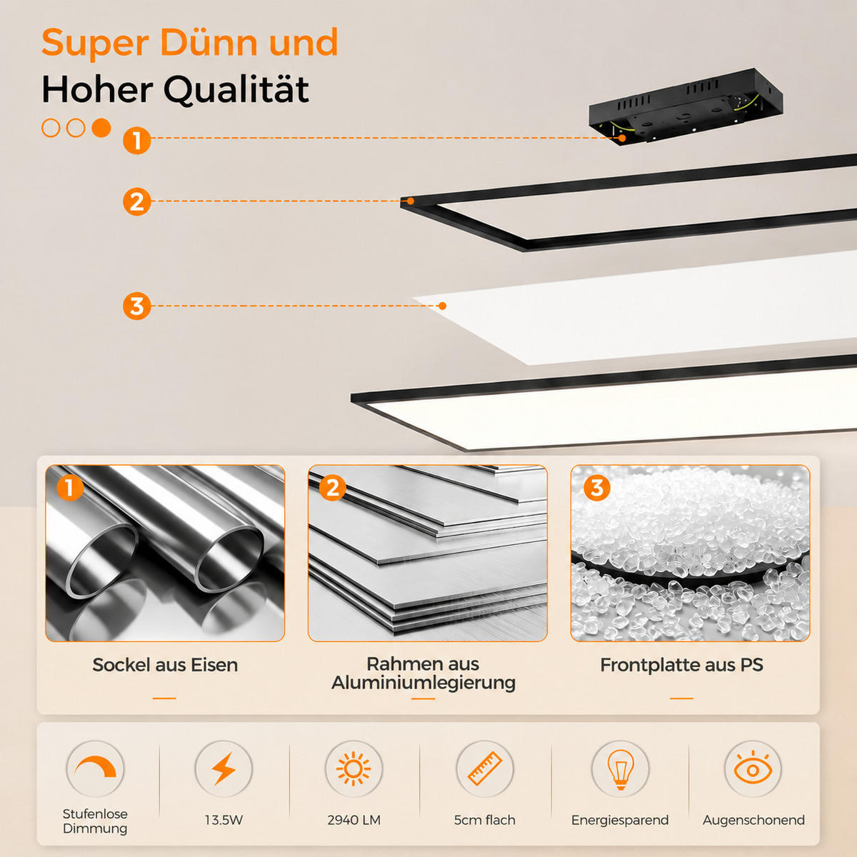 LED DECKENLEUCHTE Jorthal 100/25/5 cm - Schwarz, Kunststoff/Metall (100/25/5cm) - ZMH