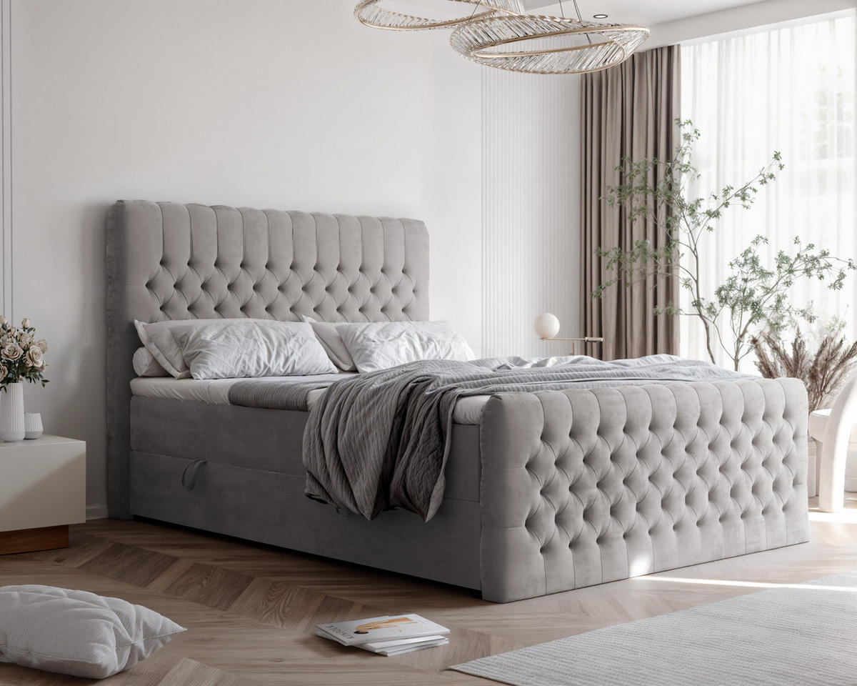 BOXBETT ALBA PLUS 140/200 cm mit Matratze und Topper, Grau - Grau, Textil (140/200cm) - Idohome
