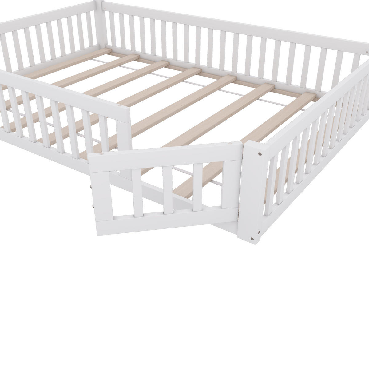 KINDERBETT aus Kiefernholz 140x200 cm in Weiß mit Sicherheitsgitter - Weiß, Holz (140/200cm) - Modfu