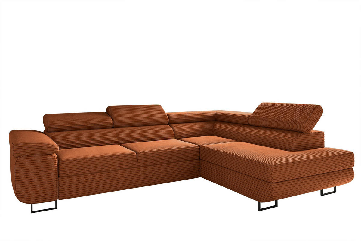 ECKSOFA ATOMIC Mit Schlaffunktion, Stoff Poso, Kupfer, Rechts - Rostfarben, Holz (277/203cm) - Kaiser Möbel