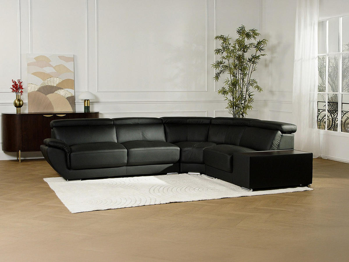 ECKSOFA Leder - Ecke Rechts - Schwarz - NAHIA - Schwarz, Leder (306/240cm) - Vente-Unique