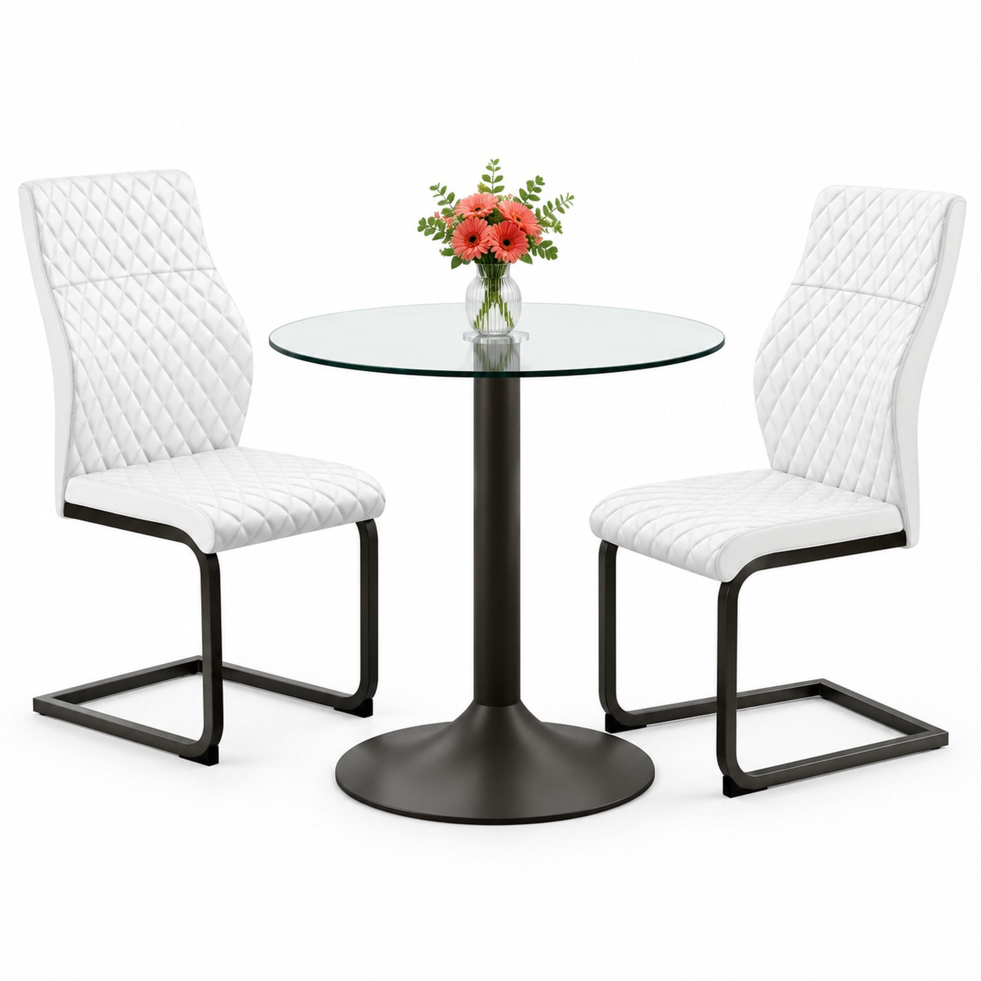 TISCH-STUHL-SET mit Glastisch und 2 Stühlen Schwarz Weiß - Schwarz, Metall (85/76/85cm) - Meubliv