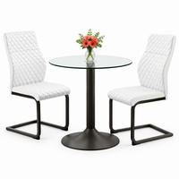 TISCH-STUHL-SET mit Glastisch und 2 Stühlen Schwarz Weiß - Schwarz, Metall (85/76/85cm) - Meubliv