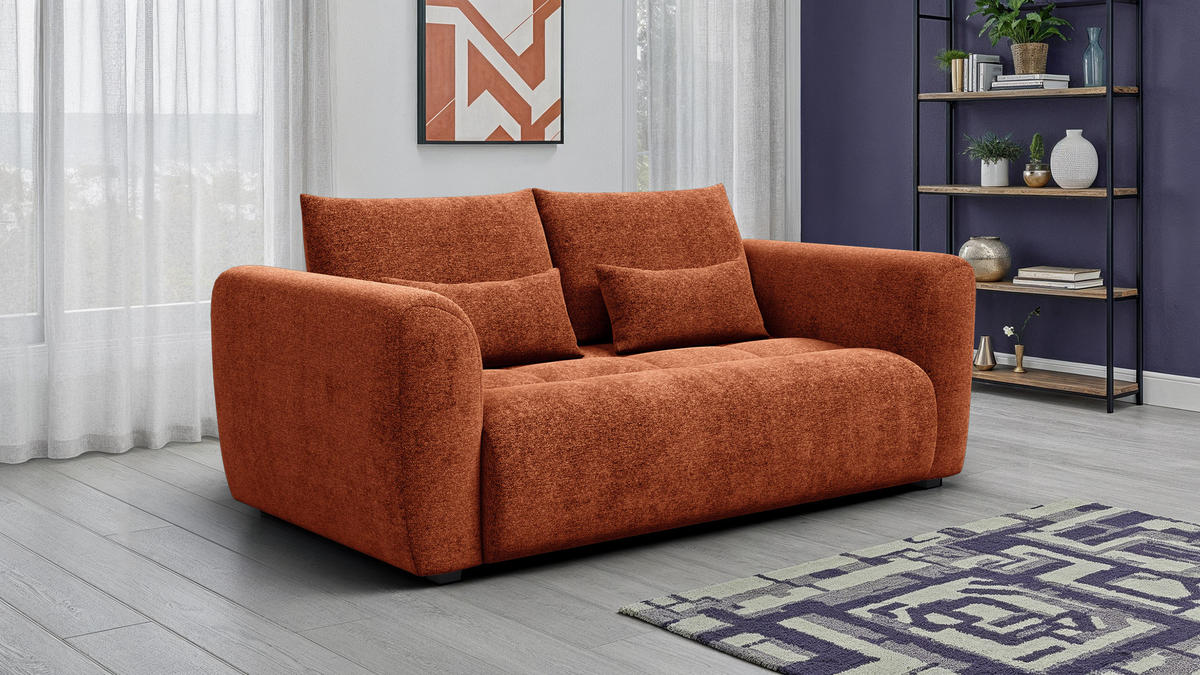 SOFA SORENO 3-Sitzer, orange - Schwarz/Orange, Holz/Textil (214/94/114cm) - Courtois Laville