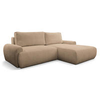 ECKSOFA Moon in L-Form mit Schlaffunktion und Bettkasten, Farbe: Braun, Bouclé-Stoff, Ottomane Rechts - Braun, Textil (260/136cm) - VENASI MÖBEL