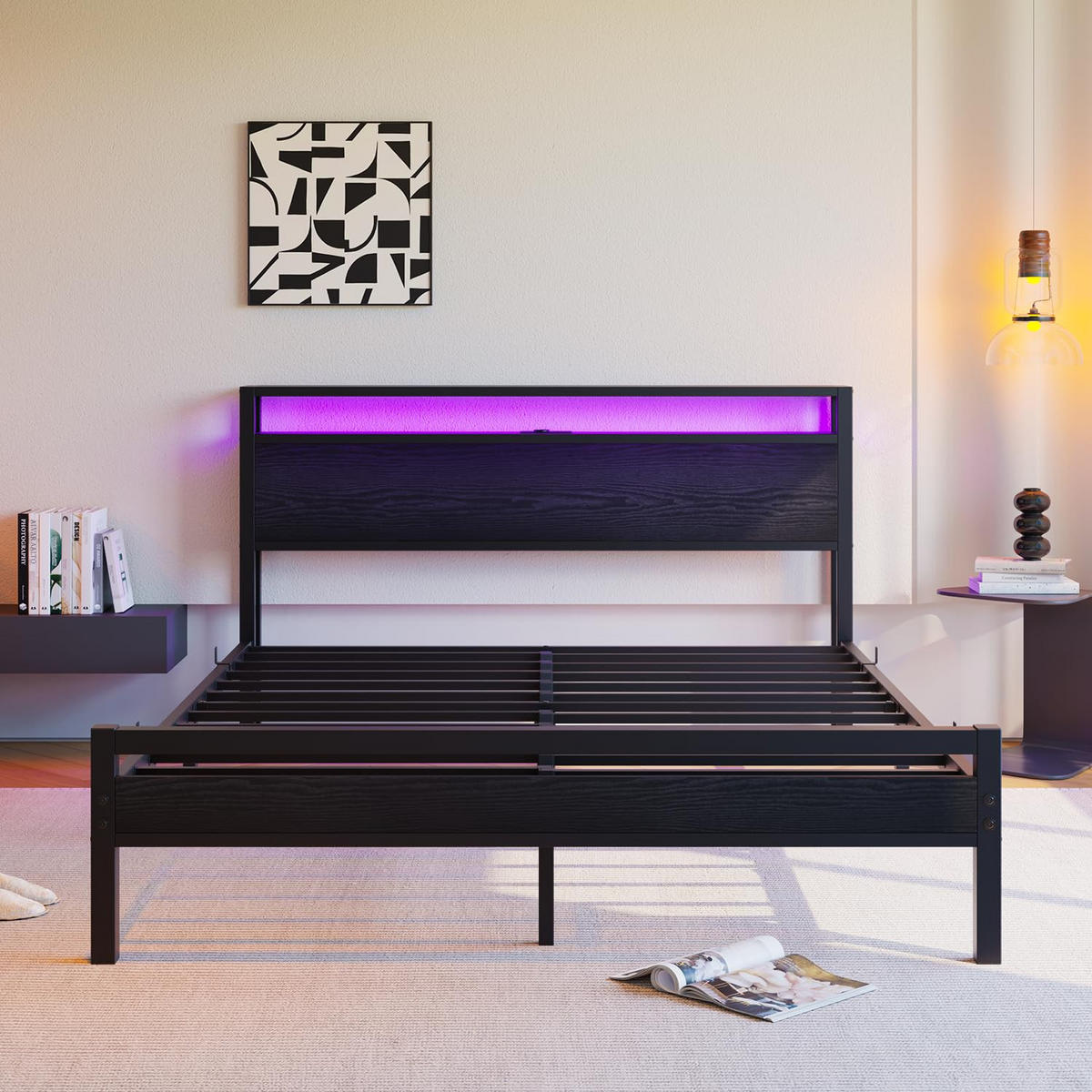 BETT 140/190 cm DE-33031 mit USB und LED-Beleuchtung Schwarz - Schwarz, Metall (140/190cm) - ComfortXL