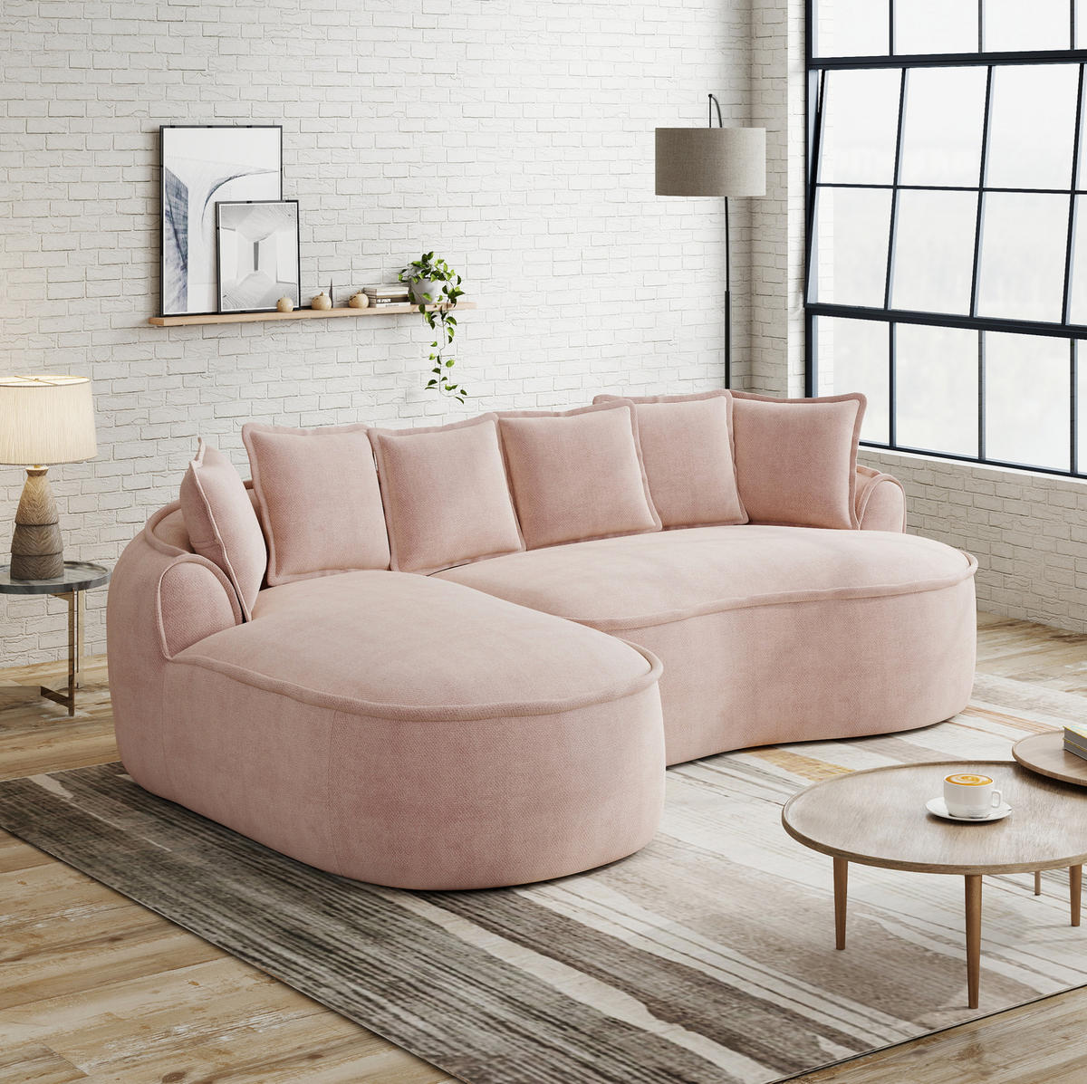 ECKSOFA 252/164/67 cm pink aus Chenille mit Schlaffunktion und Chaiselongue - Pink, Textil (164/252cm) - OKWISH