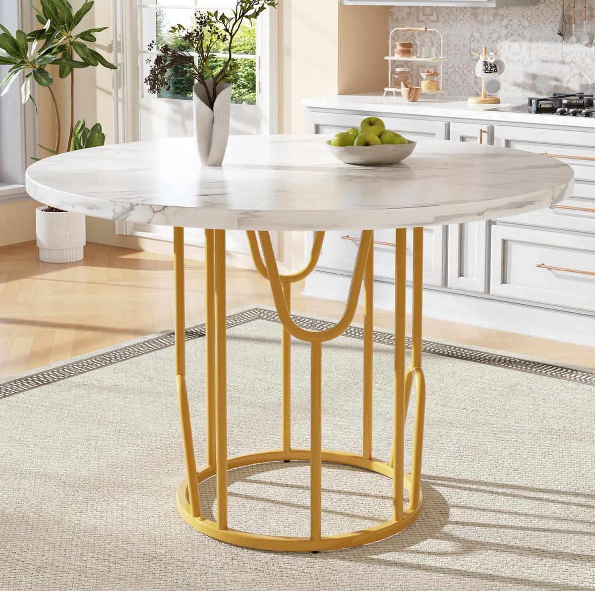 ESSTISCH, MDF-Tischplatte in Marmoroptik & Metallgestell, 80/80/76 cm, Gold - Goldfarben, Holzwerkstoff (80/80/76cm) - Redom