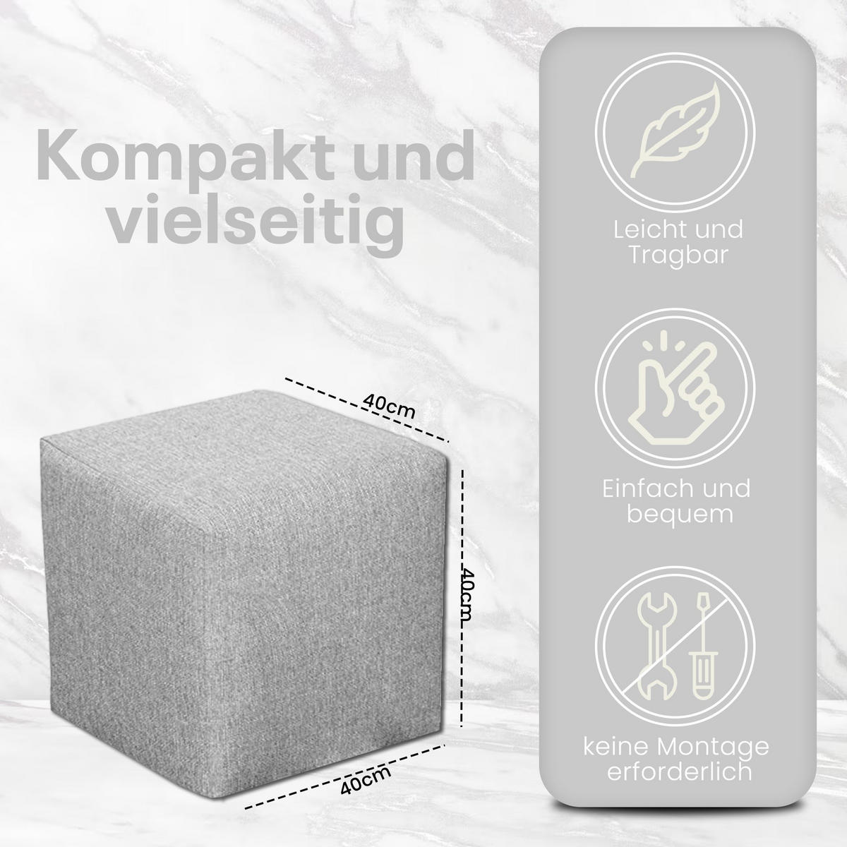 SITZWÜRFEL / Siège Pouf - Argent, 40X40X40 Cm, Assise Rembourrée, Confortable Pour Salon, Chambre Ou Bureau - Grau, Textil (41/41/40cm) - Best For Home