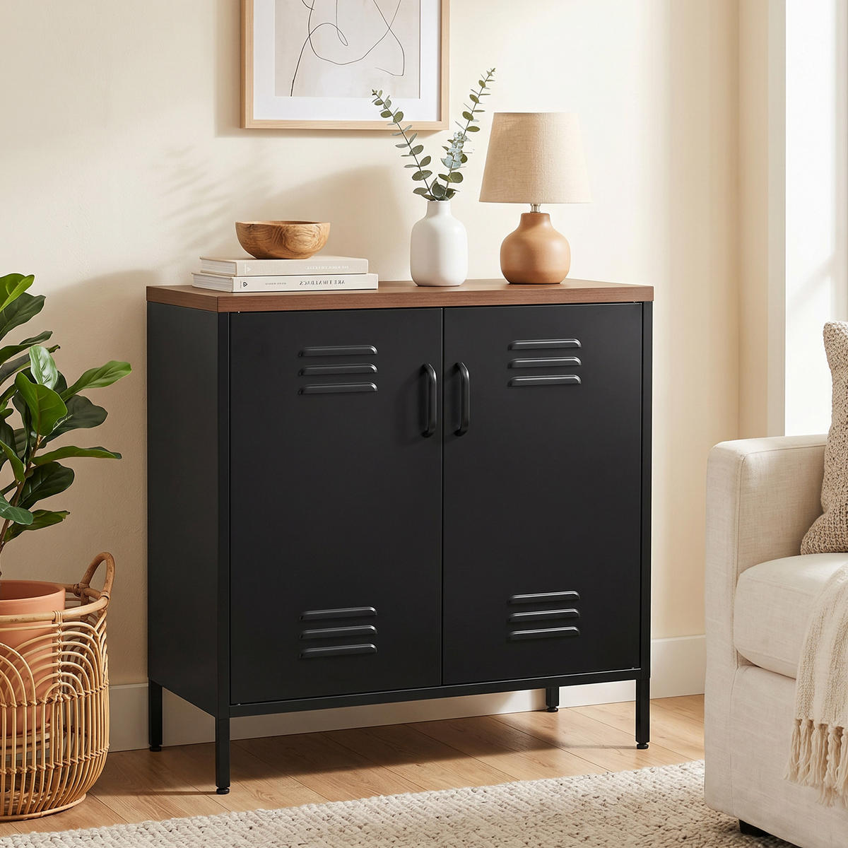 SIDEBOARD Stahl Schwarz - Schwarz, Kunststoff/Metall (40/80/80cm) - HOMCOM