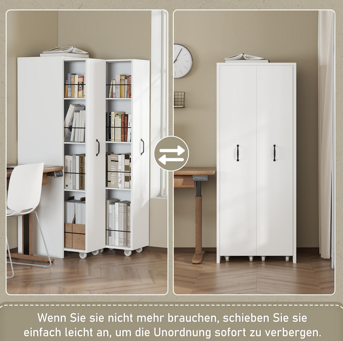 REGAL ausziehbar mit Rollen 51,5 x 41 x 158 cm MDF Weiß - Weiß, Holzwerkstoff (41/158/51.5cm) - Beauniv