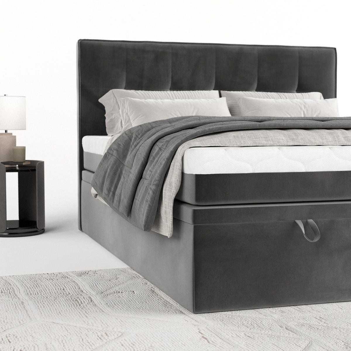 BOXBETT Arivo 160/200 cm Grau im Kronos Stoff - Schwarz/Grau, Holz/Holzwerkstoff (160/200cm) - AltaBeds