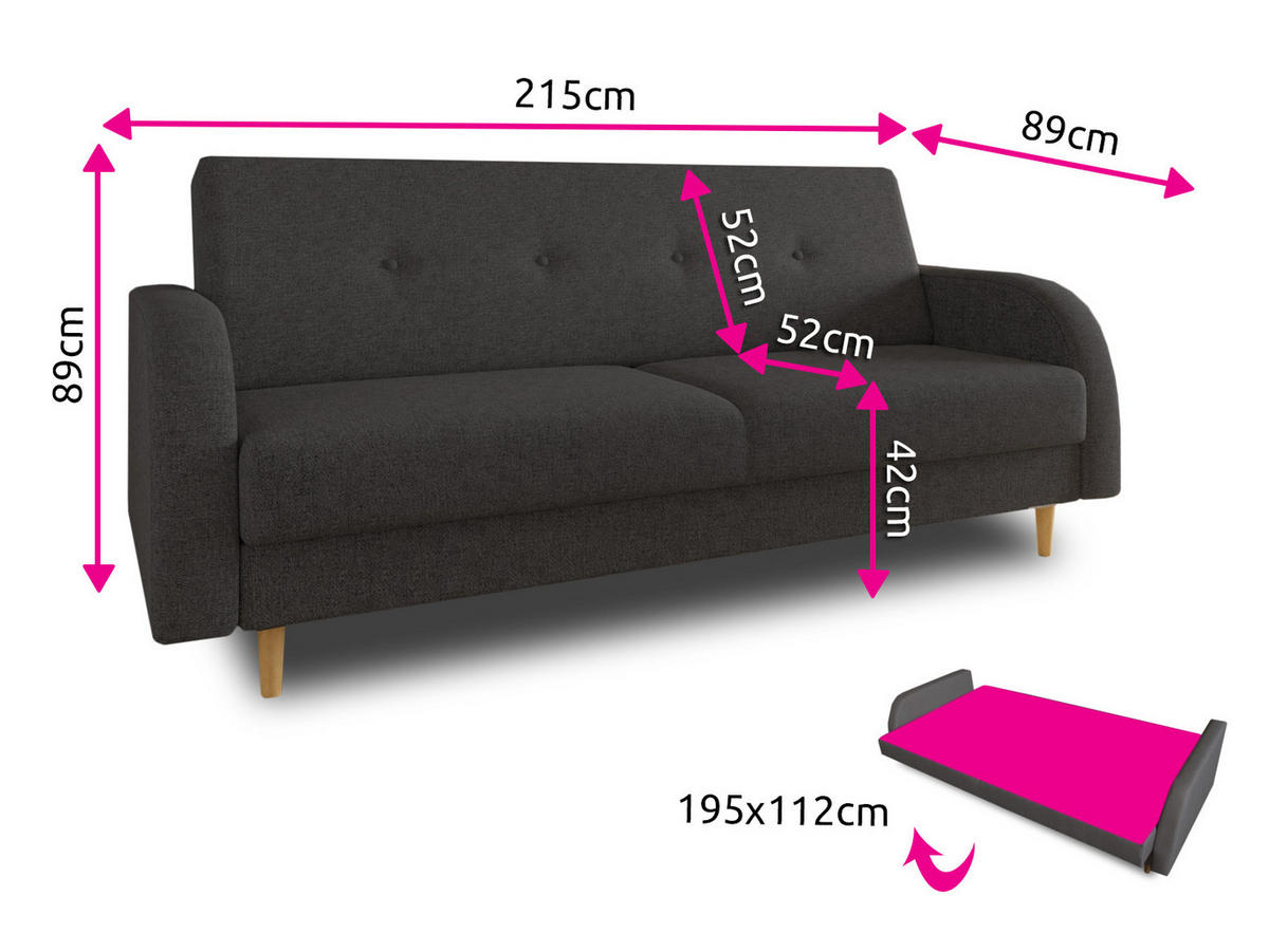 SCHLAFSOFA Kelso - Beige/Grau, Holz/Textil (215/89/89cm)