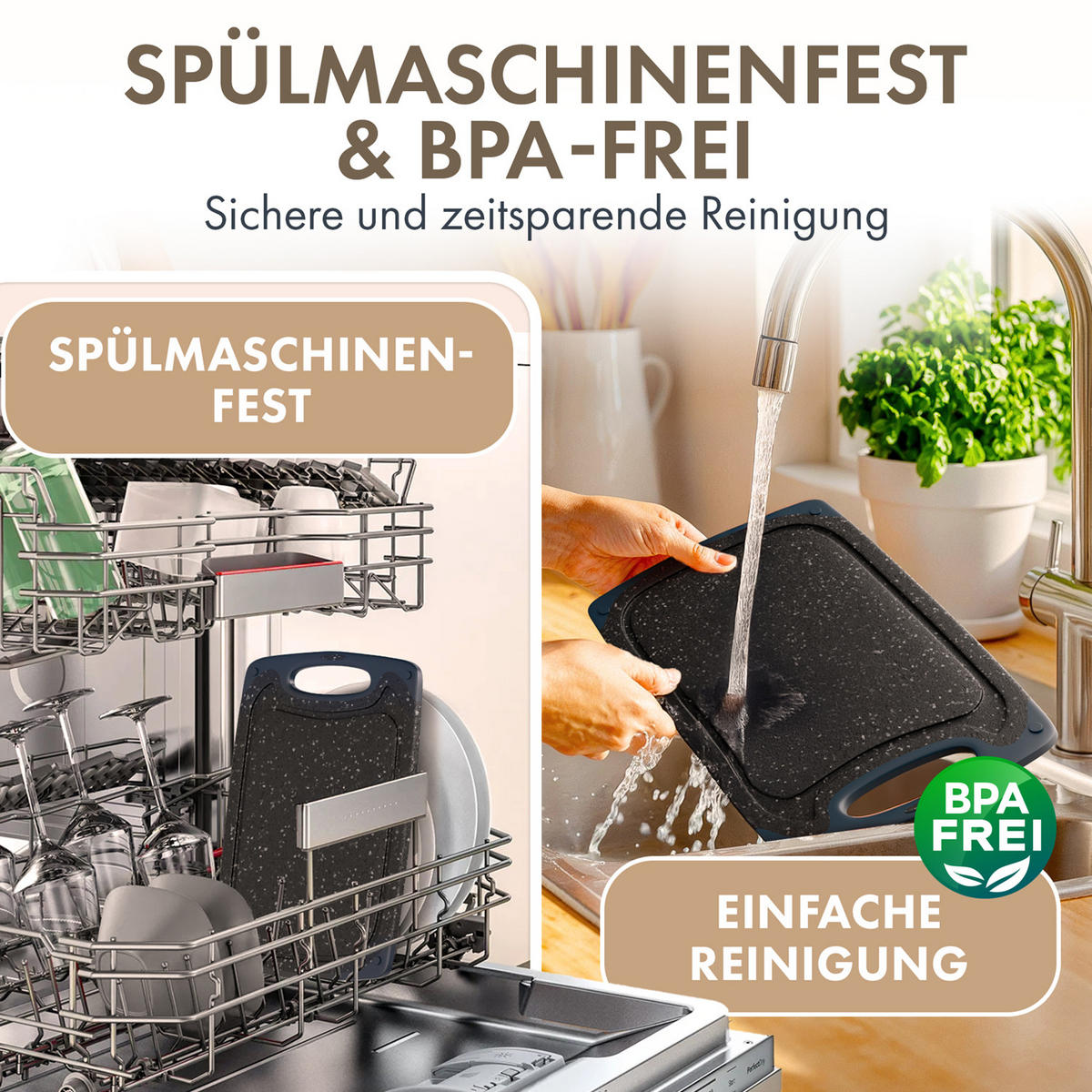 SCHNEIDEBRETT 3er Set Schwarz - Schwarz, Kunststoff (25/0.75cm) - Blumtal