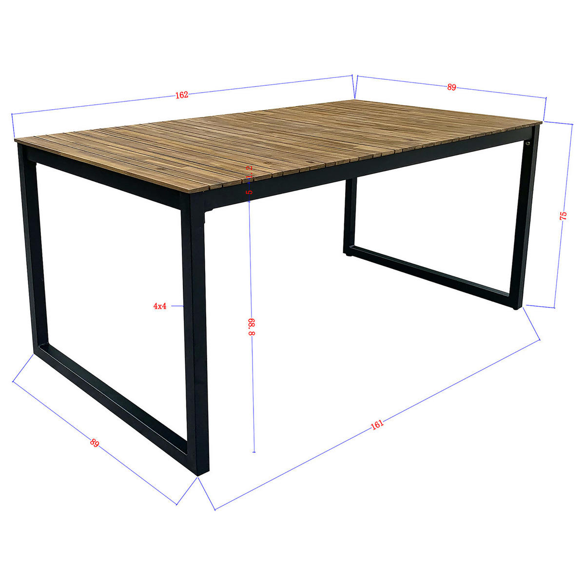 GARTENTISCH - Akazie massiv / Stahl - Braun / Schwarz - Schwarz/Akaziefarben, Holz/Metall (89/162/75cm) - home24